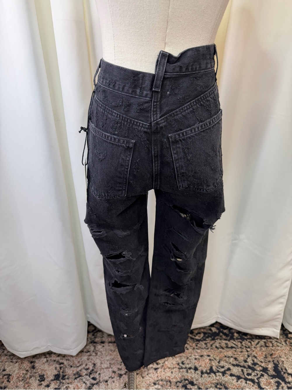 NWT Agolde ‘Criss Cross Straight Leg Jeans’ in “Feverish” Distressed Black Sz 23 - Picture 11 of 16